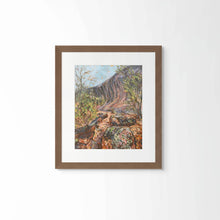 Load image into Gallery viewer, Framed artwork of a natural landscape with trees and sky on a white wall.