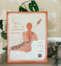 Load image into Gallery viewer, You are a Goddamn Cheetah Original Painting Ochre Titanium White and Brown Natasha Mott Side View