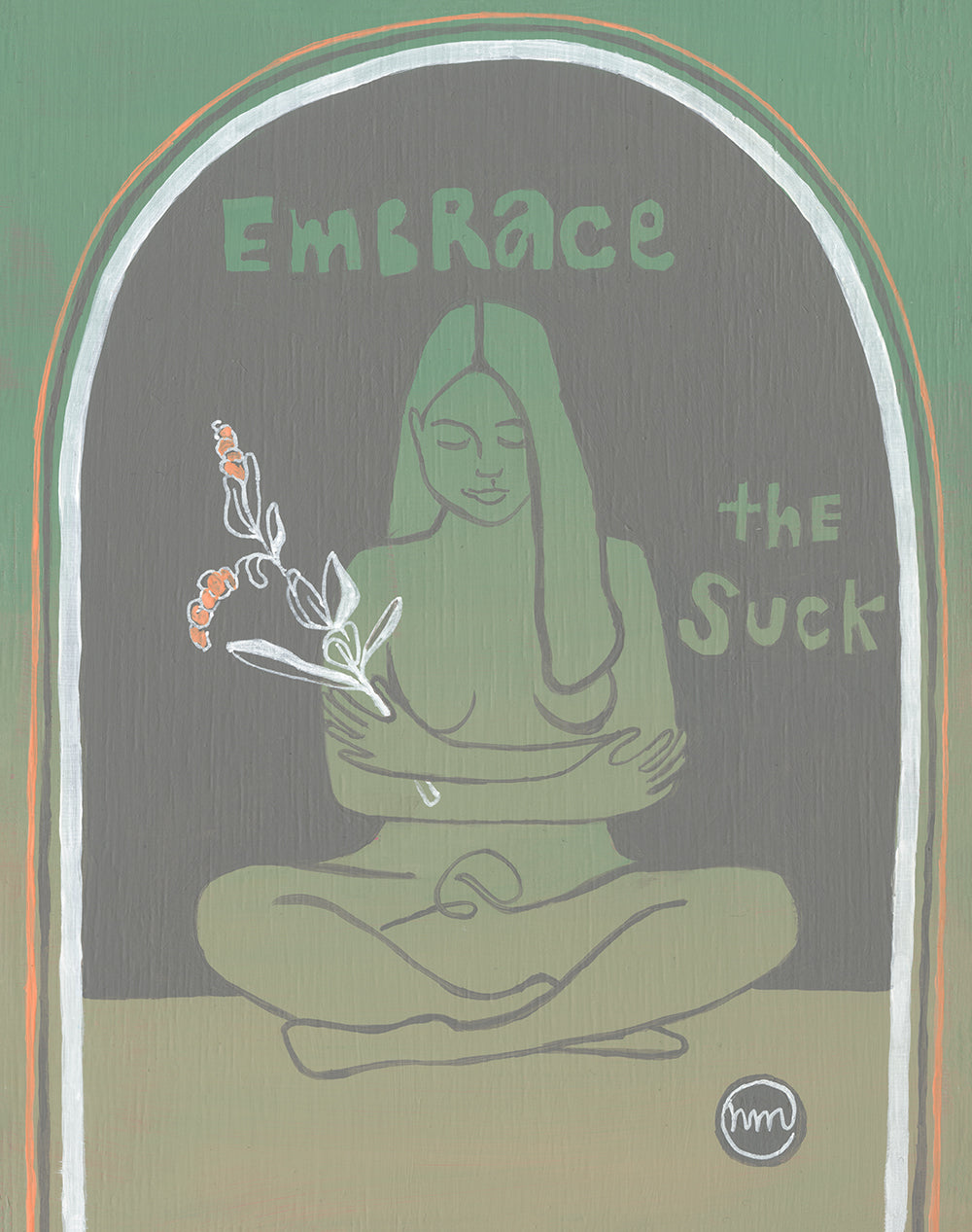 Embrace The Suck Original Gouache Painting on Board Green Grey Orange